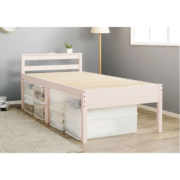 ミドル ベッド シングル フレームのみ ホワイトウォッシュ 木製 棚付き 宮付き コンセント付き すのこ 組立品