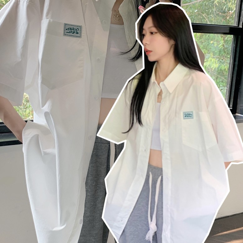 レトロ フレンチ 白 シャツ レディース アウター 半袖 トップス レディース おしゃれ 春夏 薄手 ゆったり シャツ1372
