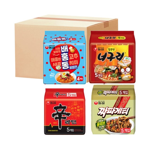 辛ラーメン10入り+タヌキ10入り+チャパゲティ10入り+ベホンドン8入り(計38袋)