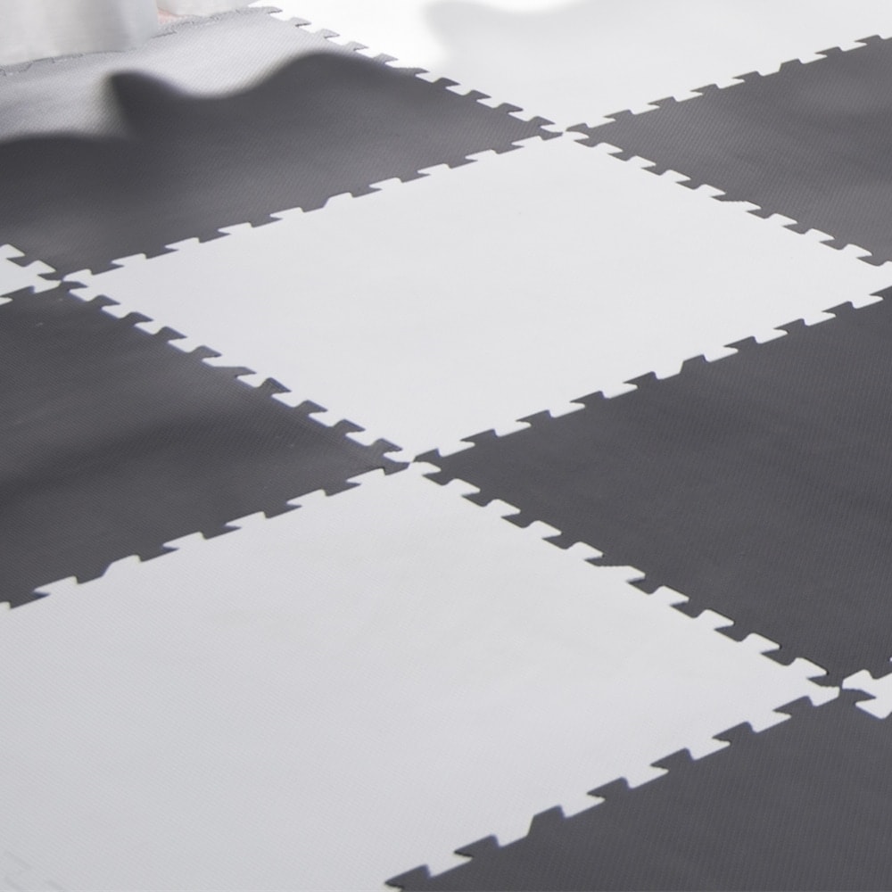 【国内発送】ジョイントマット 大判60cm 6畳 32枚 厚手 2cm おしゃれ EVA品質高 防音断熱 安心のノンホル 転倒防止 サイドパーツ付き【ホワイト×ブラック】