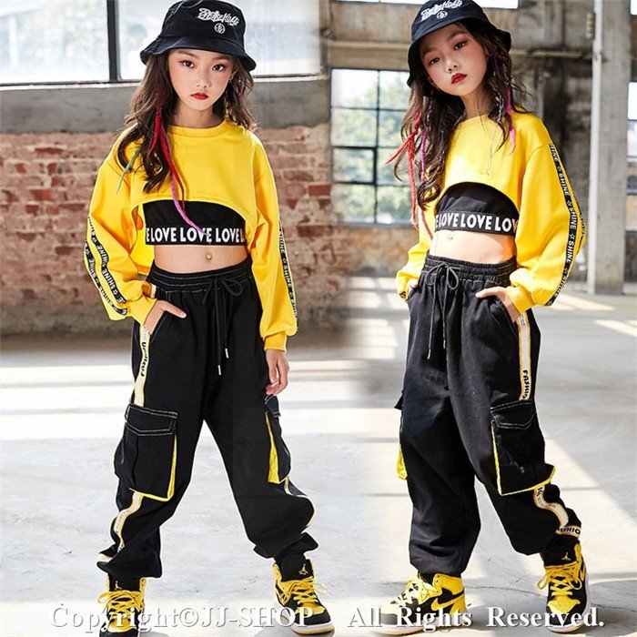 サルエルパンツ イエロー 長袖 ジャズダンス衣装 タンクトップ キッズ ダンス衣装 パンツ ヒップホ