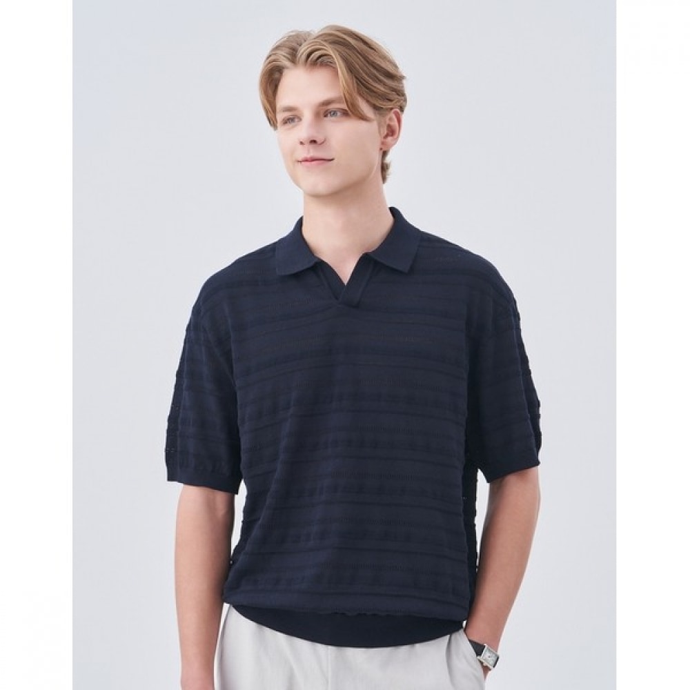 (ヘッジズ) 24SS ネイビーコットンブレンドオープンカラーニット HZSW4B561N2