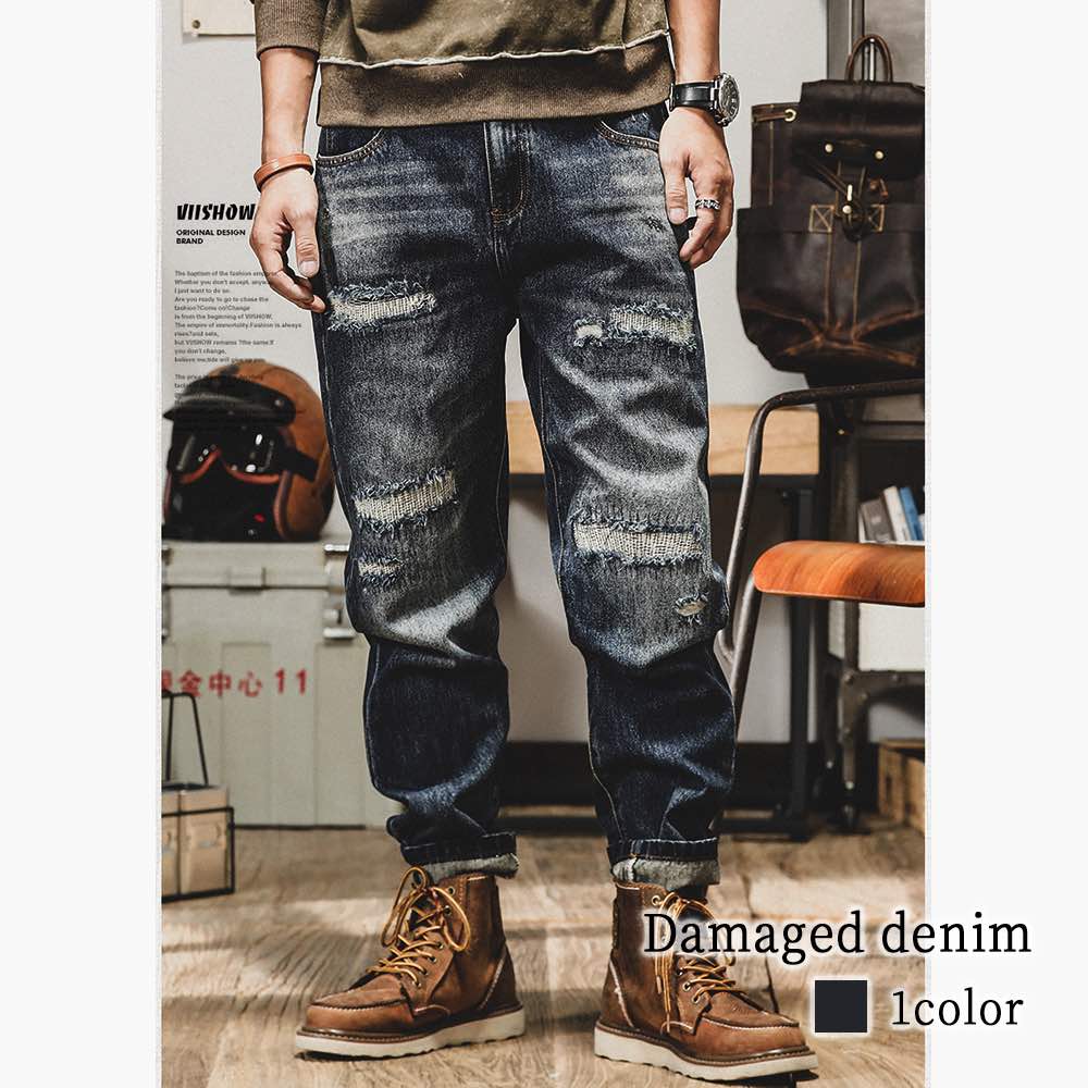 ジーンズ メンズ ダメージデニム ストレート スリム デニムパンツ ストレッチ ゆったり 防風 春 テーパード ダメージ 黒 スキニー ブランド 冬 スキニーデニム オーバー おすすめ 夏 ジーパン 7,650円