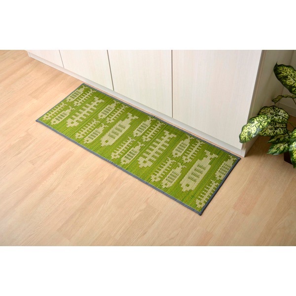 1081100125805 キッチンマット 滑りにくい加工 国産い草 シンプル おさかな グリーン 60×240cm メーカー直送