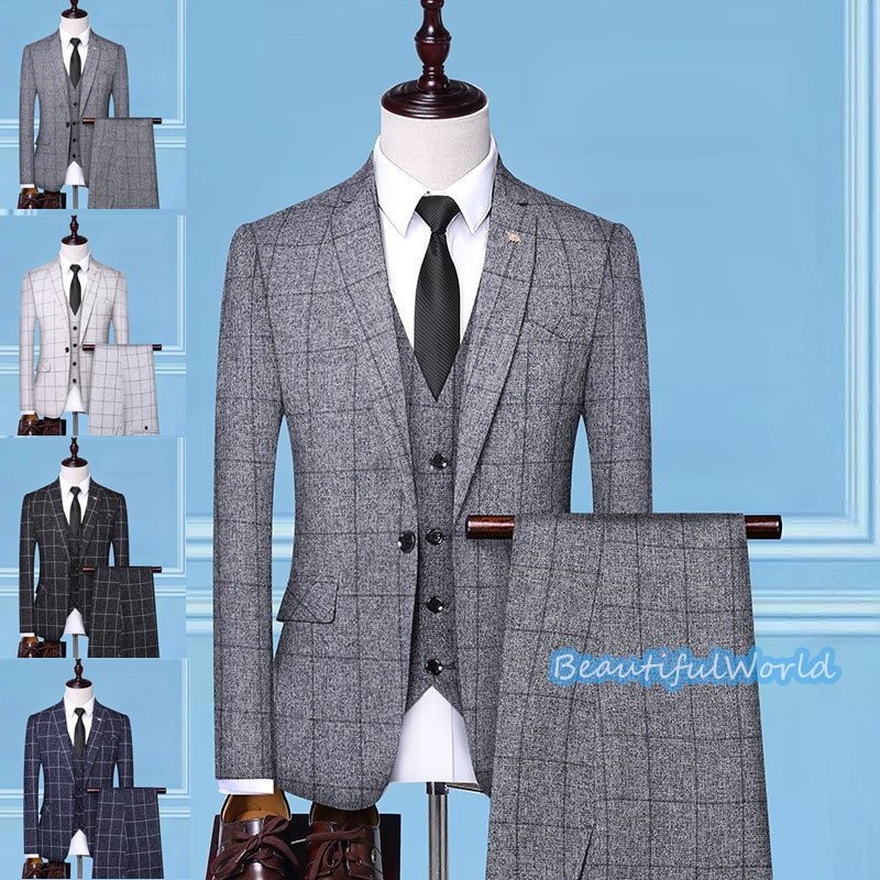 スーツ メンズ ビジネススーツ 3ピーススーツ スーツセットアップ カジュアルスーツチェック柄 フォーマルスーツ 洗える 紳士服 通勤 結婚式X42