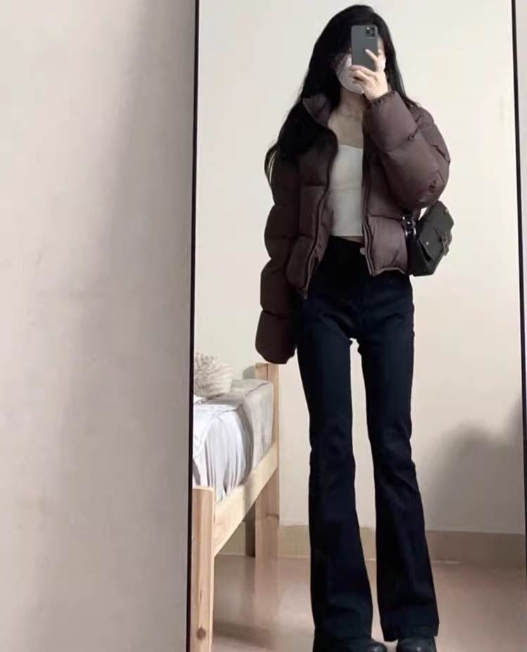 中綿入り スタンドカラー ダウンジャケット レディース ジャケット アウター 上着 ショート 長袖 襟付き ストリート ファスナー 前開き ダウン 厚手 中綿 かわいい 大人可愛い シンプル カジュア