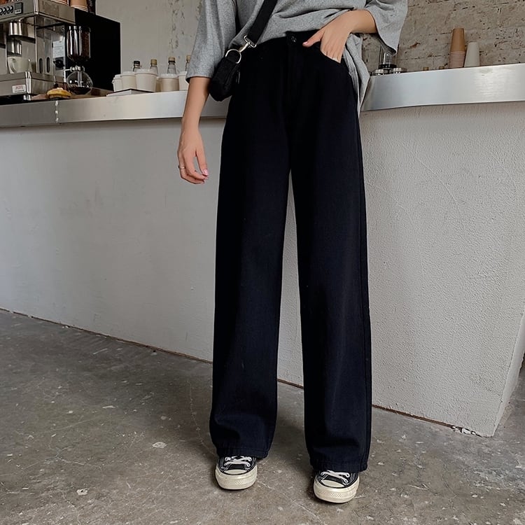 パンツ ボトム デニム パンツ Gパン ワイド パンツ ハイウエスト カラーデニム モノトーン コットン ストレート 綿 美脚 動きやすい 韓国 ヒップアップ 流行り かわいい 可愛い