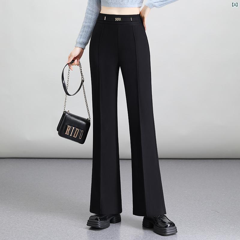 マイクロ フレア スーツ ハイウエスト スリム ドレープ性 パンツ 秋冬 カジュアル ブラック ベルボトム ストレート