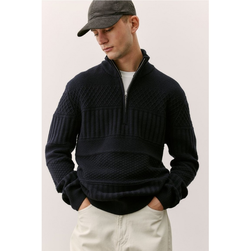 H&M 柄ニットセーターレギュラーフィットネイビーブルー