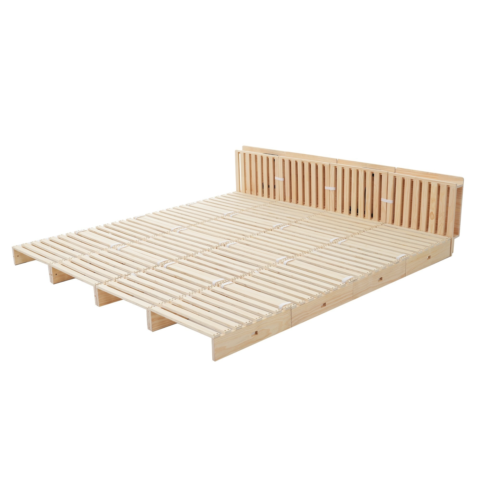 【国内発送送.料.無.料】【パレットベッド×16枚+パベッドボード*4】パレットベッド 天然木 すのこベッド ローベッド 木製 おしゃれ　お掃除ロボット対応　分割 ベッドフレーム