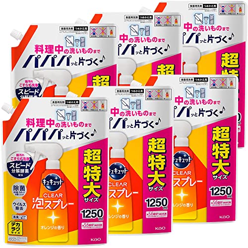 デカラクサイズ CLEAR泡スプレー 食器用洗剤 奥ミゾスキマまでこすらず洗浄! オレンジの香り つめかえ用 1250ml6個 大容量