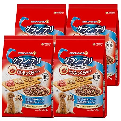 【ケース販売】 ドッグフード ソフト ふっくら仕立て ビーフ・白身魚・チキン・緑黄色野菜・チーズ・角切りビーフ粒入り 6.8KG(1.7KG×4個) 国産 ユニチャーム
