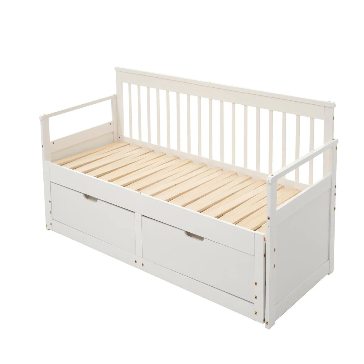 ソファベッド ディベッド 伸長式ベッド 木製 引き出し付き 収納付き おしゃれ 2way 天然木 パイン材 すのこ仕様 White Pine