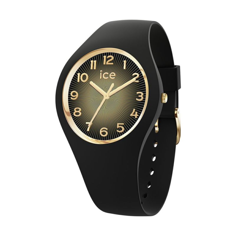 腕時計 ICE CHAMPAGNE スモール＋ 025258 ユニセックス メンズ レディース ブラック ゴールドシェード 正規代理店 シリコン 防水 3針 37mm 10気圧防水