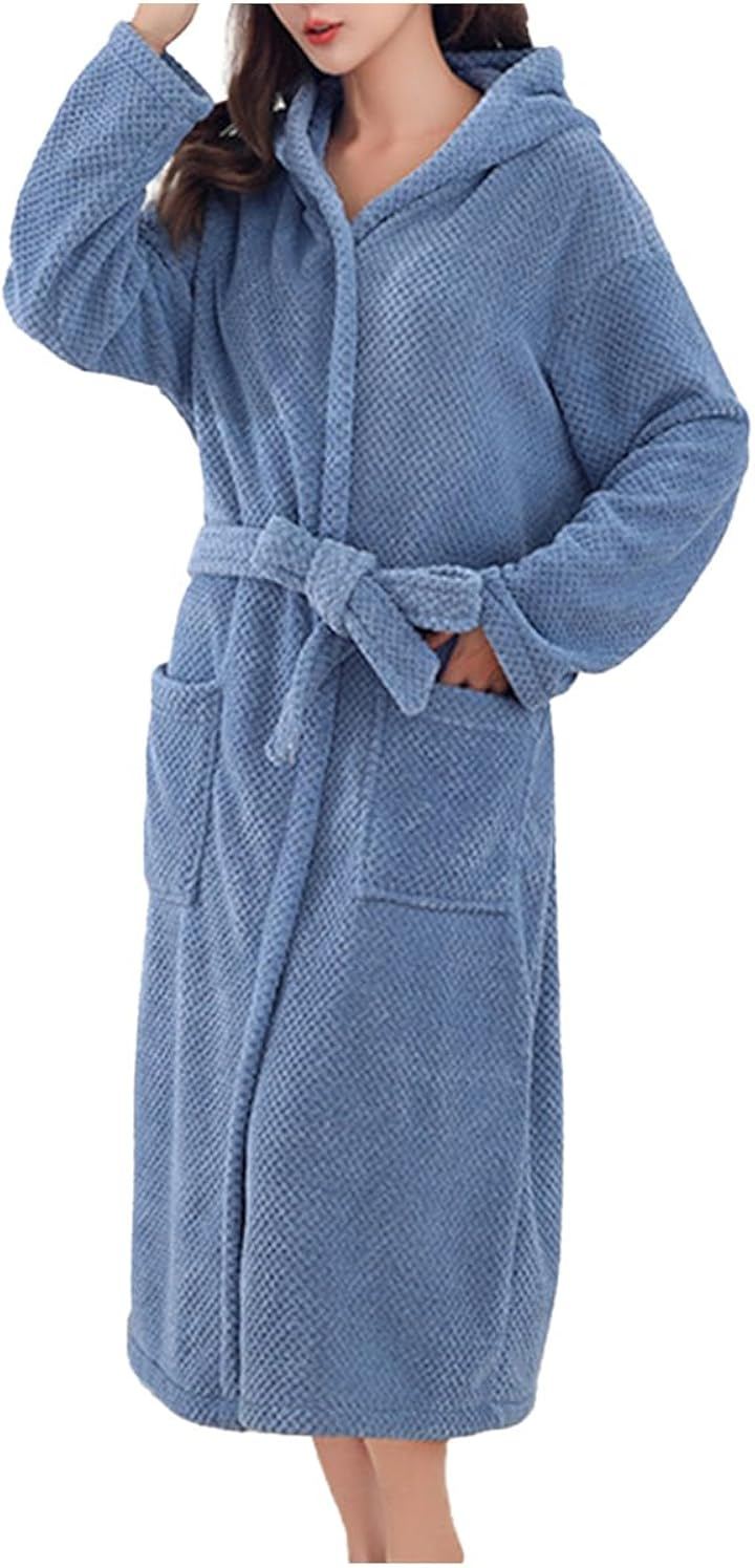 ルームウェア レディース バスローブ 長袖 部屋着 かわいい 大きいサイズ ガウン おしゃれ 薄手 タオル地 ひざ丈 ミドル丈 秋 冬 春 (ネイビー, Free Size)