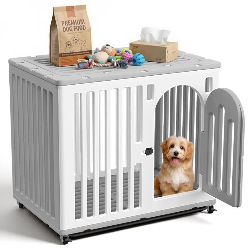 犬 ケージ MAZOT ペットケージ キャスター付き 犬 ゲージ 中型犬 大型犬 室内 屋内用 掃除しやすい 2段式ドア 引き出しトレー付き 組み立て簡単 (85×58×72cm)