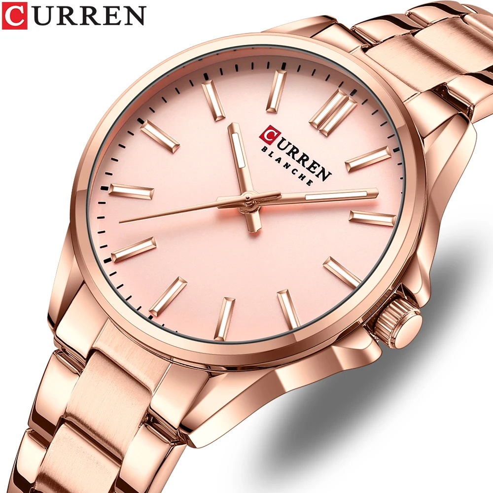 CURREN Simple Elegant Quartz Wristwatches for Women Stainless Steel Band Watches with Luminous Hands