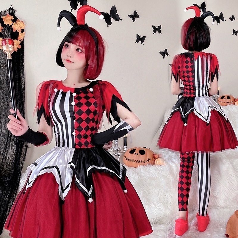 人気新作 ハロウィン コスプレ サーカスの幽霊ピエロコス衣装大人ワンピでコスプレ セットアップ 制服 レディース ポリス01