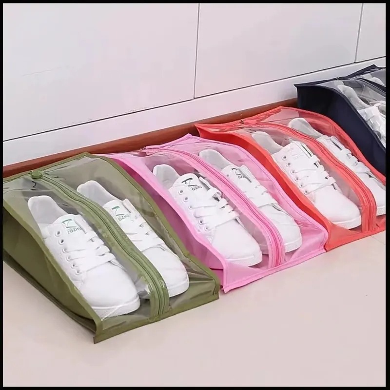 3個靴収納バッグ旅行ポータブル頑丈ジッパーポーチケース防水ポケット靴オーガナイザー衣類トランペアレントハンギング