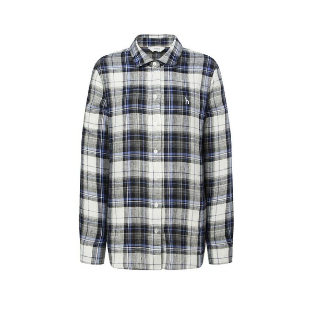 [ヘッジズレディース] 25SS リネンロングスリーブチェックネイビー HSSH5B311N2