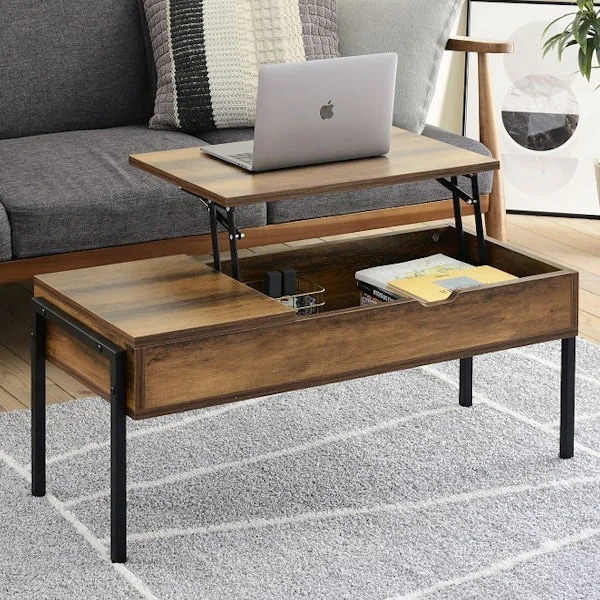 リフティングテーブル 幅94.5cm 高さ54.5cm センターテーブル 木目調 スチール 収納