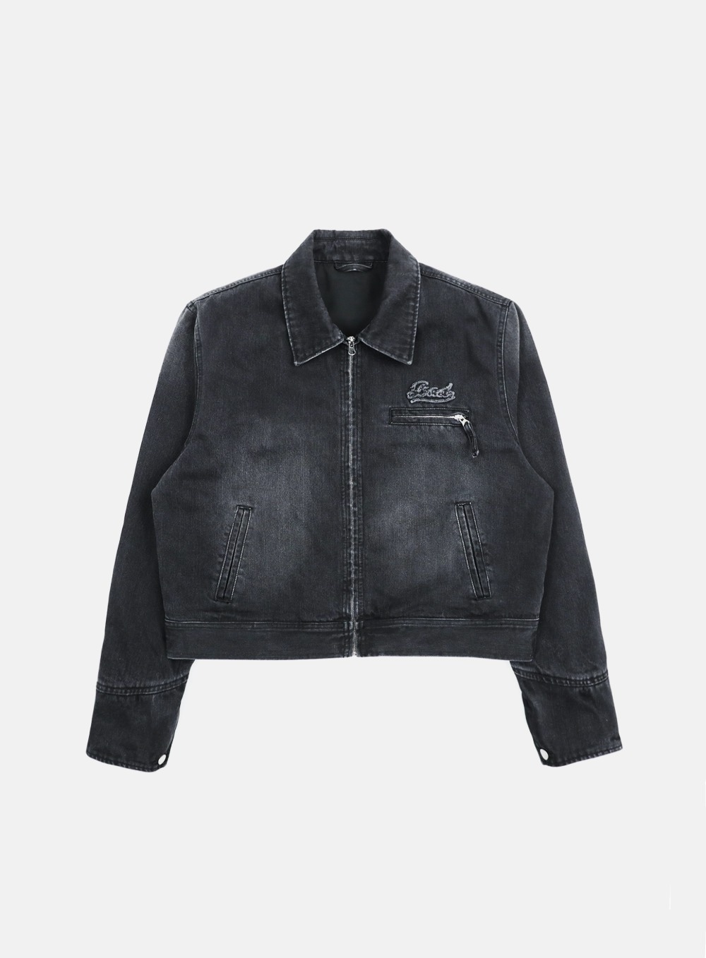 【BADBLOOD】 EMBOSSED B DENIM TRUCKER JACKET : BLACK