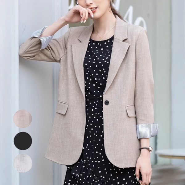 ３色展開 カジュアルジャケット レディース トップス ジャケット アウター 上着 テーラードジャケット ブレザー フェミニン ニッチ スリム ミッドレングス ポケット ボタン スリット