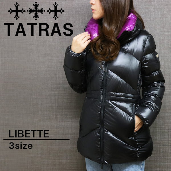 TATRAS 青っぽく タトラス レディースダウンコート LTLA23A4273-D AZARA BLACK フード ダウンジャケット ロゴ 袖リブ  レディース ショート丈 ブランド