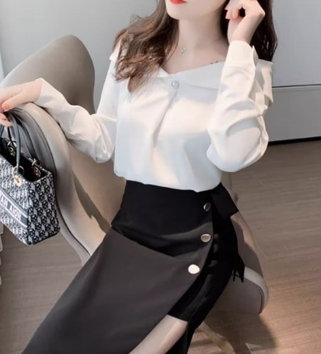 レディース トップス シャツ ブラウス 長袖 オフショルダー スリム 細身 ストレート 肌見せ 薄手 かわいい きれいめ 上品 おしゃれ ガーリー ラブリー キュート 都会的 ラグジュアリー セクシー