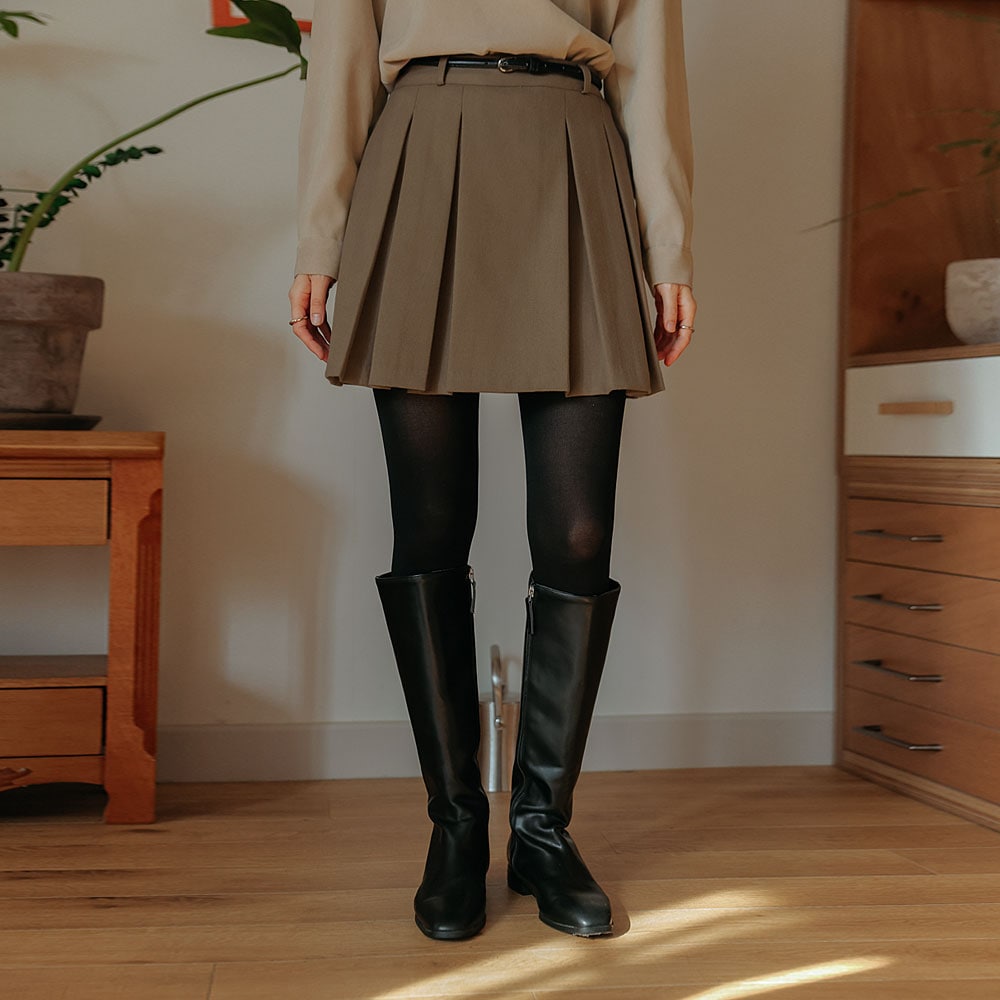 センダー起毛ベルトセットプリーツミニスカート - 2タイプ