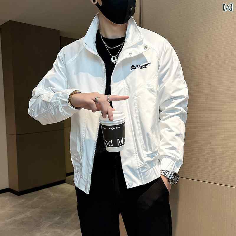 アウター メンズ カジュアル おしゃれ ホワイト ワークジャケット 韓国 トレンディ スタンドカラー カジュアル トップス ジャケット 春秋 ジャケット