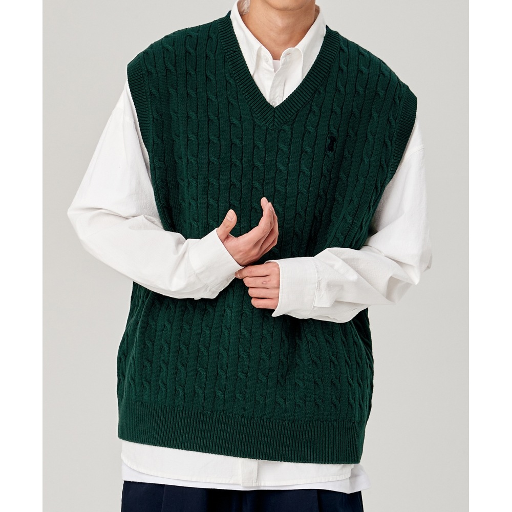 TAKEASYケーブルスモラクニットベスト（グリーン）