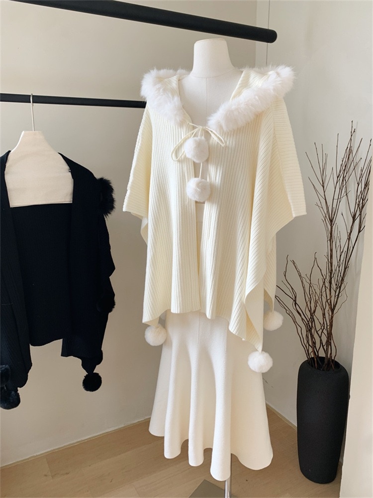 スタイル ポンチョ マント セーター コート ゆったりする 縫付 ニット ストール