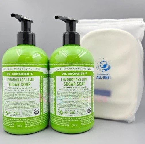 ドクターブローナス シュガーソップ 360ml x 2 レモングラスライム+シャワーパフ / オールインワン 香りの良いボディウォッシュ