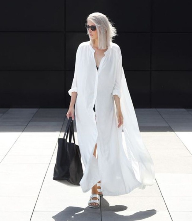 トップス スカート ワンピース シャツ ブラウス チュニック 白シャツ 白トップス シャツワンピース ロング ロング丈 袖あり 長袖 襟なし Iライン スリット サイドスリット バックスリット 前開き