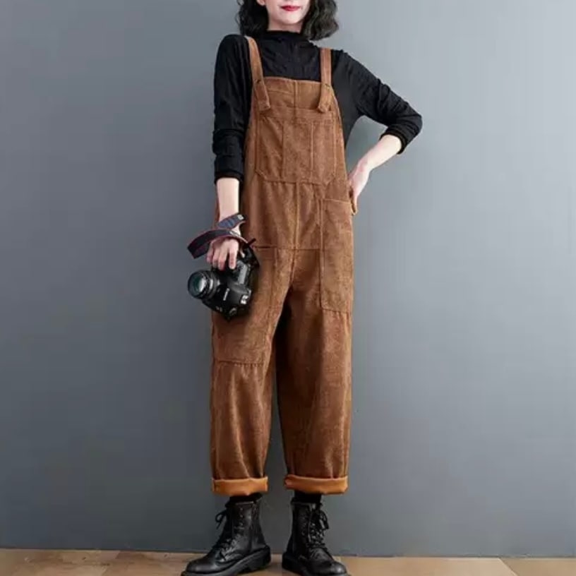 サロペット　コーデュロイサロペット　コーデュロイ　秋冬　着回し　体型カバー　ブラウン　カーキ　ブラック　かわいい　大人カジュアル　お出かけ　冬服