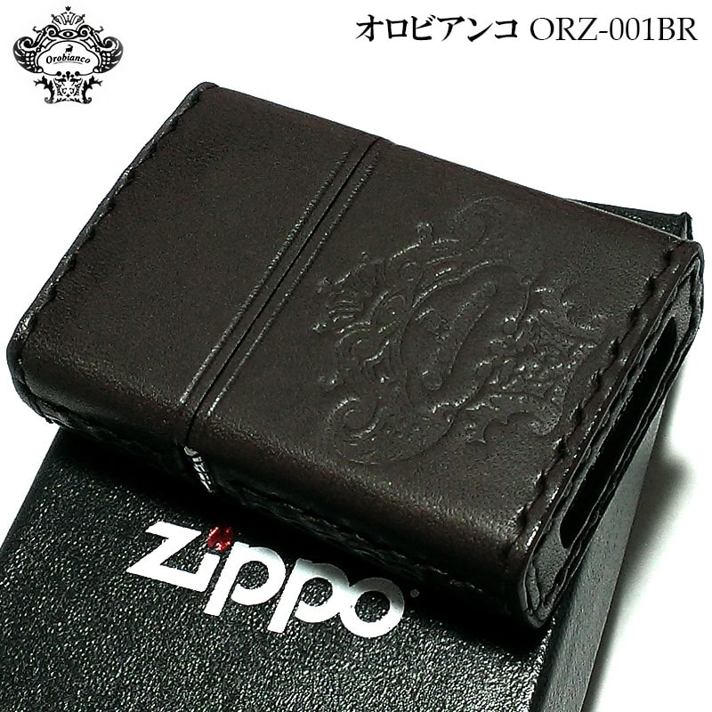ZIPPO オロビアンコ ジッポ ライター ブランド 本牛革巻き かっこいい Orobinco ブラウン 茶色 レザー 皮 型押し ロゴ 渋い イタリア おしゃれ ミラノ プレゼント ギフト