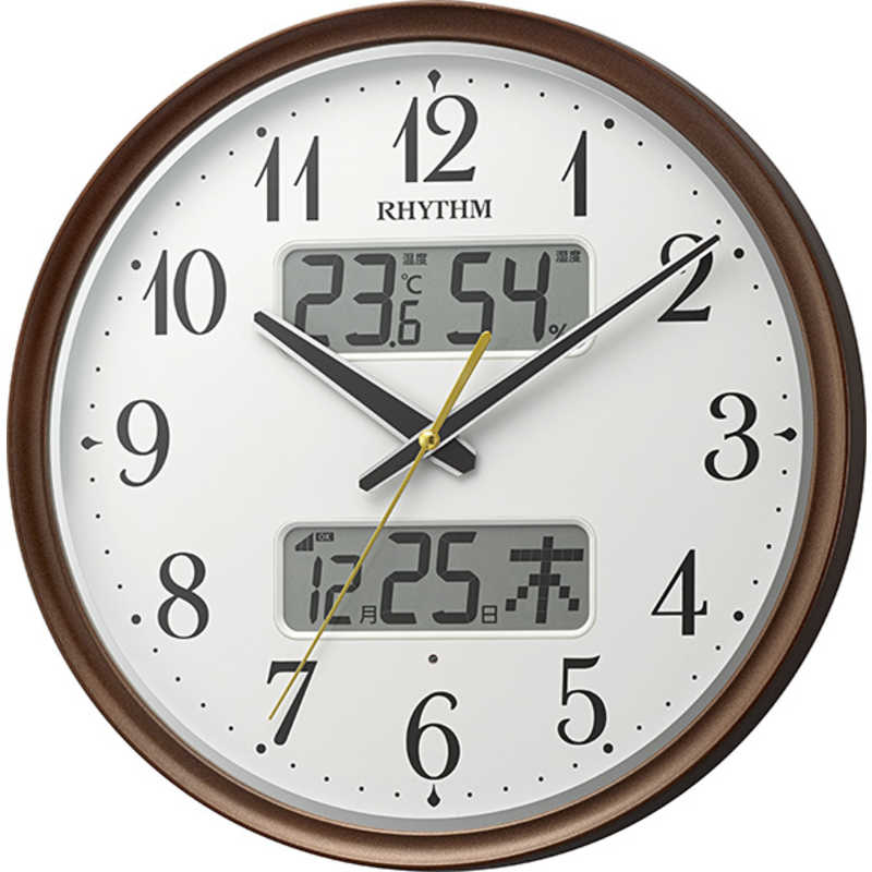 リズム時計 CITIZEN 電波掛時計 温度湿度表示付 フィットウェーブリブA04 8FYA04SR06 茶メタリック