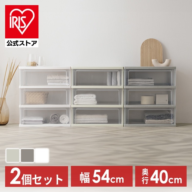 【公式】【2台セット】 チェスト 棚 プラスチック クローゼット収納 シンプル 完成品 ダークグレー ホワイト/クリア ライトベージュ ダークグレー W-543 メガ割