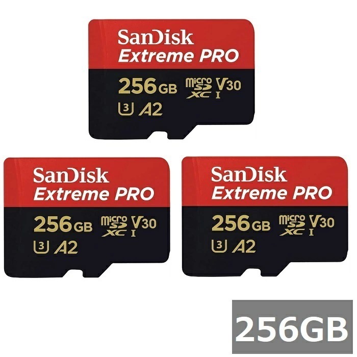 【3セット】 サンディスク マイクロSD MicroSDXC SDSQXCD-256G-GN6MA Extreme PRO 256GB SDアダプタ付 Sandisk マイクロSDXCカード