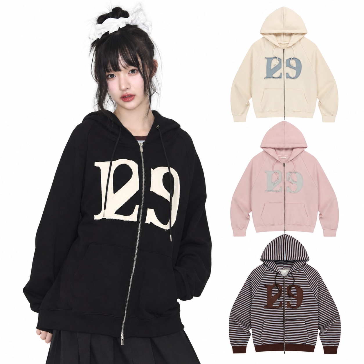 Qoo10 ILLIGO 129ロゴパッチジップパーカー パーカー