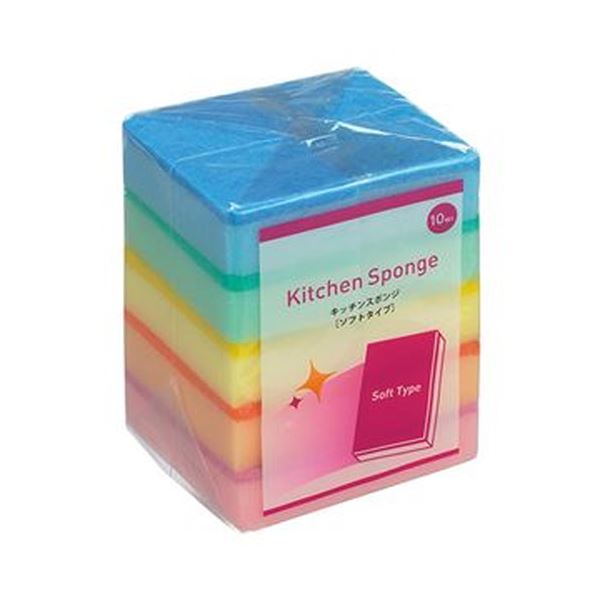 （まとめ）TANOSEE キッチンスポンジ ソフト 1パック（10個）[x50セット]