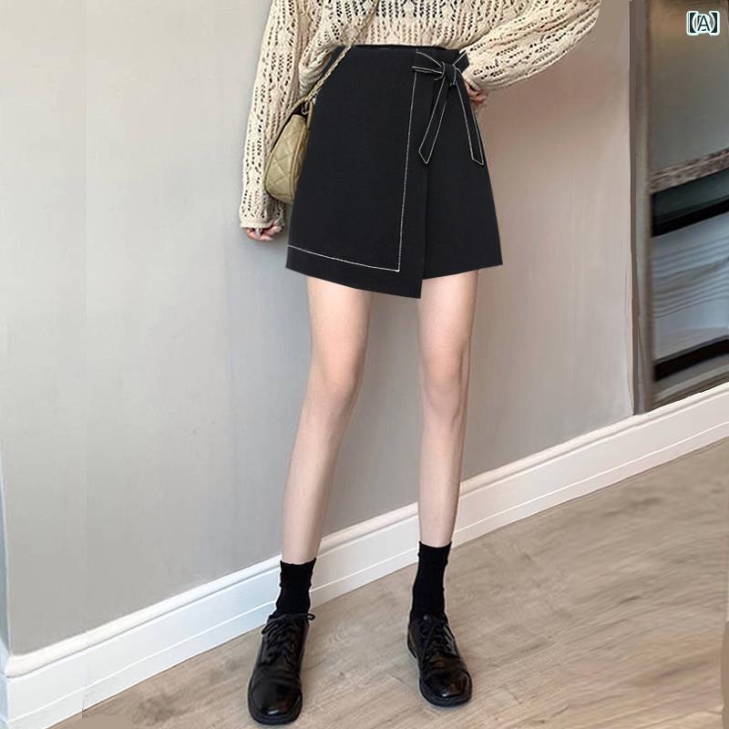 レディース　スカート　ハイウエスト aライン スカート ハーフ 丈 2025 ペンシル 春秋 不規則 ウール ブラック スーツ ハイウエスト ショート 女性