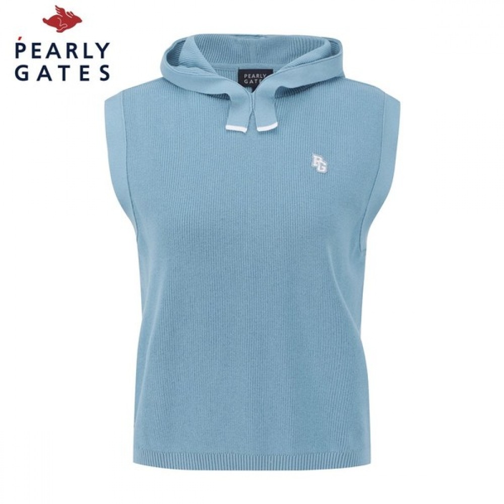 [パリゲイツ] レディーススマイルロゴパッチフード付きニットベスト