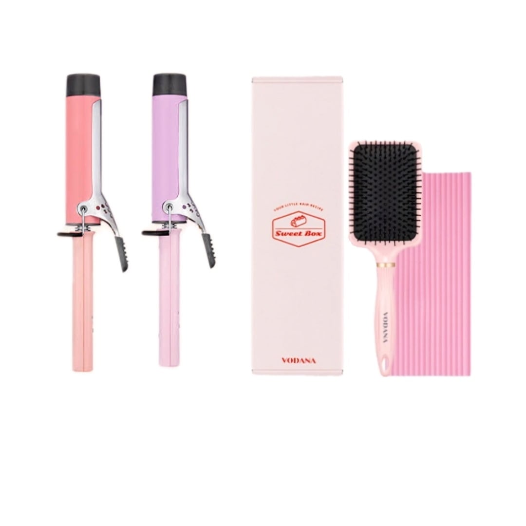 [スイートボックス] グラムウェーブ カールアイロン+熱防止パッド+ブラシ バイオレット/ピンク