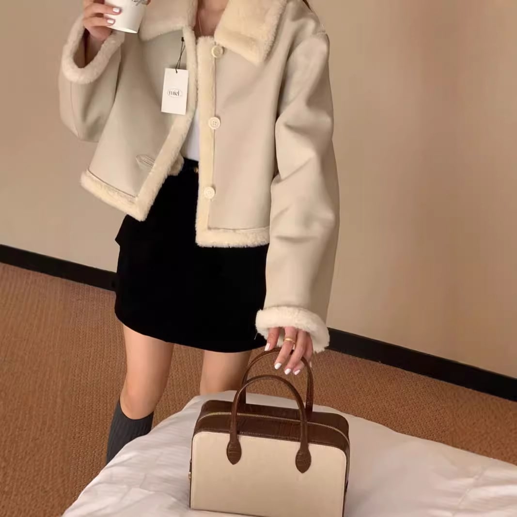 韓国東大門秋冬新作韓国版厚み模造羊ベルベットファーワンピースショートジャケット暖かい女性用ジャケット 5,744円