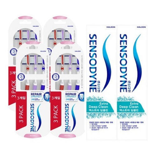 センソダイン リペアアンドプロテクト歯ブラシ 3入 4個+エクストラ ディープクリーン 歯磨き粉 120g 2個 しみる歯 歯茎ケア 口腔ケア