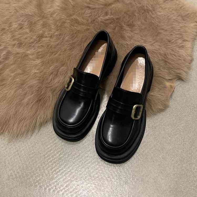 Chio2ndローファートゥクンシューズ牛革パンプスレディース厚底パンプスl裏薄いボア厚底シューズ本革シンプル防滑ヒール高4.5cm歩きやすい疲れないローファー