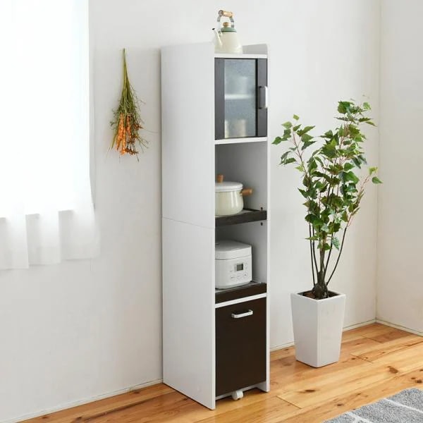 食器棚 スリム ハイタイプ 背の高い 家電 収納棚 収納ラック すき間 隙間 デッドスペース 可動棚 スライド トレー コンセント付 2口 引き出し シンプル おしゃれ