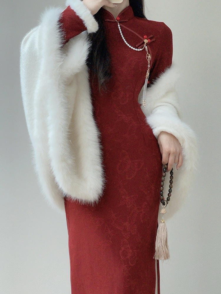 チャイナドレス 2024 新しい風の女性の秋と冬ドレス風の新年シャツ婚約ドレス毎日